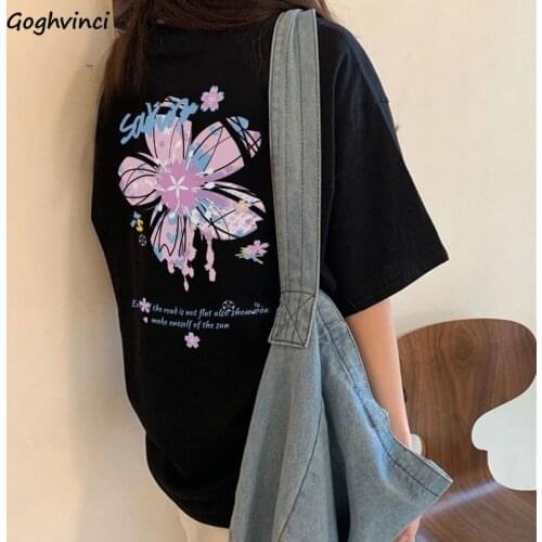 Sweet Printing Short Sleeve T-shirts Women Preppy Students O-neck Basic White Tees Oversize Loose Ins Popular Outwear Clothes