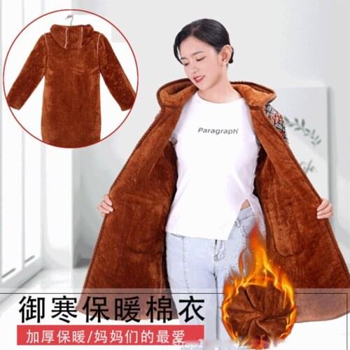 Middle-Aged Elderly Womens Cotton Coat Parka Mid-Length Printed Winter Jacket Gold Velvet Thick Warm Overcoat Snow Clothing 5XL