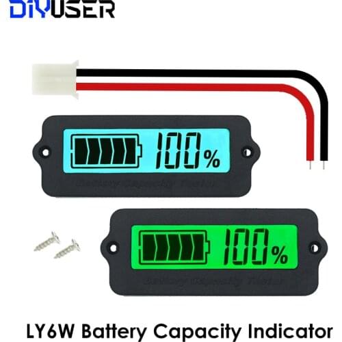 Blue Green 12V LY6W Lead Acid Battery Capacity Indicator LCD Digit Display Meter Lithium Battery Power Detector Tester Voltmeter