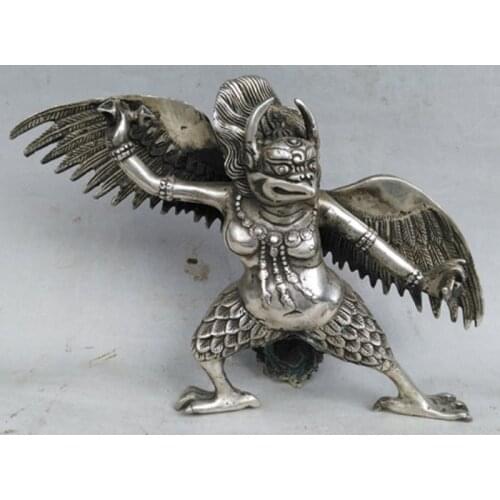 Chinese Old Tibet Tibetan Silver Hand Carved Redpoll Winged Garuda Statue