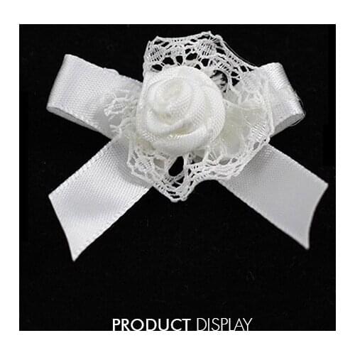 Lace White Bow Knot Flower Satin Ribbon Appliques Embellishment for Headband Cloth Wedding Dress Sewing Accessories 200pc/XSP20