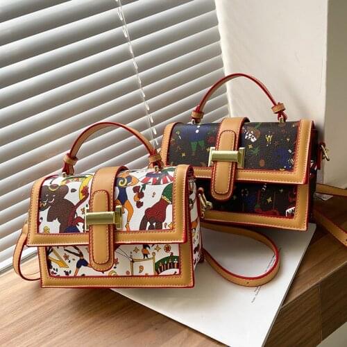 Fashion funny printed luxury women brand handbags small square bag new hit color female bag for makeup mobile phone shoulder bag