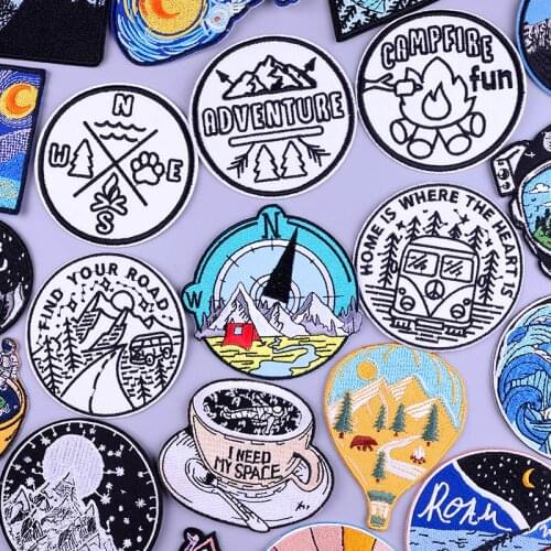 Outdoors Mountain Compass Patches For Clothing Wild Camping Hiking Badge Clothes Patch Adventure Badges Stripes For Jackets