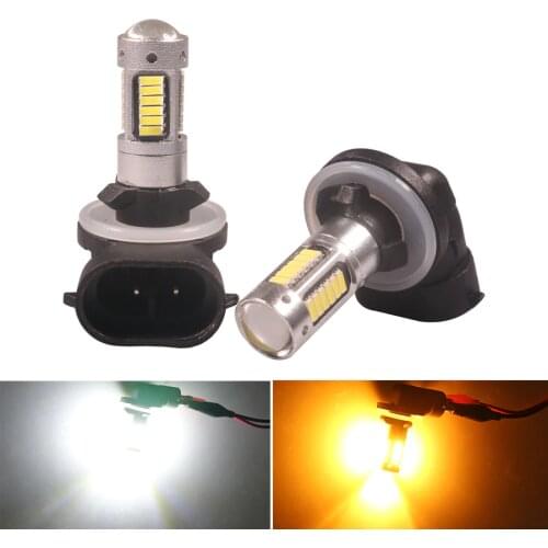 NHAUTP 2Pcs H27 H27W/2 880 881 LED Car Fog Lights 4014 -30SMD Auto LED Front Fog Lamp DRL White Amber 12V