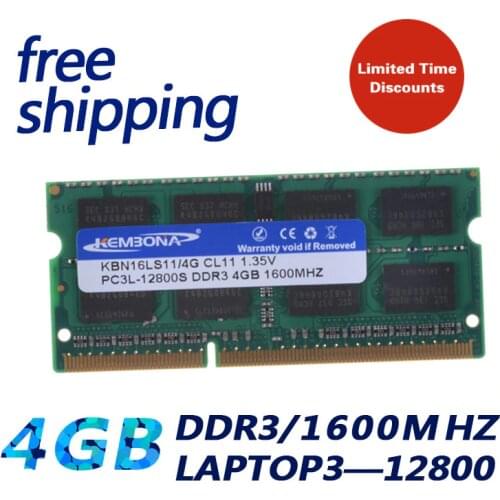 KEMBONA Notebook / Laptop Module Ram Memoria SODIMM For DDR3L 1600 1333 MHz 4 GB / PC3-12800S PC3-10600S Non ECC 204pin 1.35 V