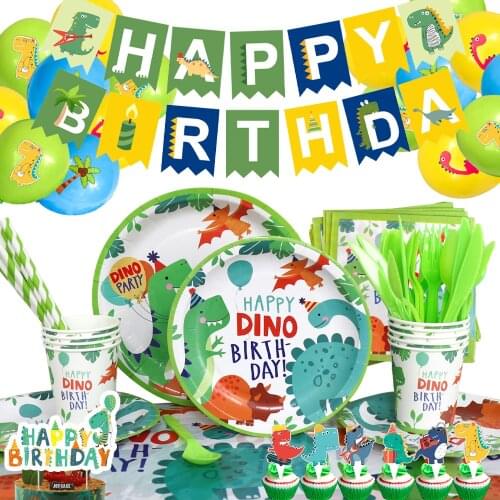 Dinosaur Party Decor Dino Roar One 1st Birthday Disposable Tableware Jungle Safari Kids Jurassic World Theme Supplies