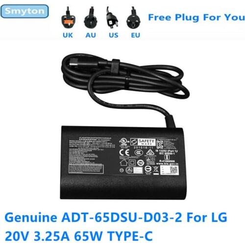 Genuine 20V 3.25A 65W ADT-65DSU-D03-2 EAY65895901 Power Supply AC Adapter For LG 16Z90P 17Z90P-G.AA74C TYPE-C Laptop Charger