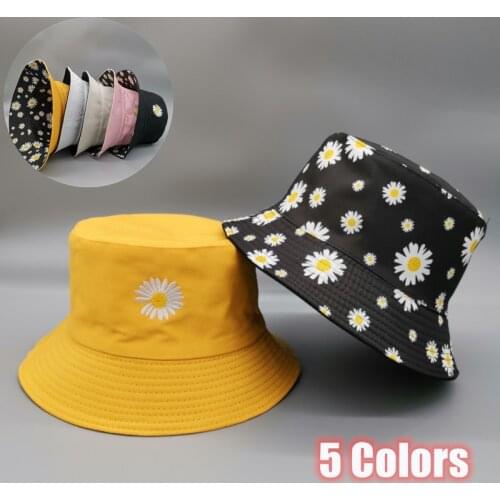 Double-sided Daisy Embroidery Summer Daisies Bucket Hat Unisex Fashion Cotton Beach Sun Hats Floral Hat Fisherman Hat