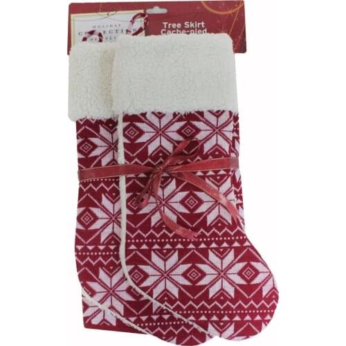 Gift Set 1pc 36" Christmas tree skirt with 2pcs Christmas stockings Chunky Knitted Deep red White Snowflake P2376