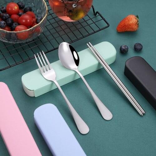 Portable Stainless Steel Cutlery Set Fork Spoon Chopsticks with Case Camping Travel Hiking Dinnerware Sets Kitchen Tableware