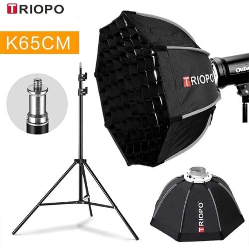 Triopo K65 65cm Portabe Bowens Mount Octagon Umbrella Softbox Outdoor Soft Box + Honeycomb Grid + 2m Light Stand