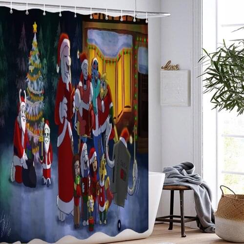 Santa Claus Shower Curtain Cartoon Shower Curtain Home Decoration Waterproof Washable Children Gift Modern Bathroom Curtain