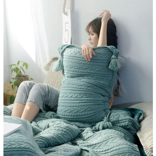 Knit Cushion Cover Solid Ivory Grey Pink Ivory Green Solid Pillow Case Soft For Sofa Bed Nursery Room Decorative Dropshipping