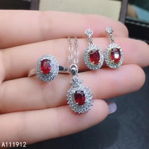 KJJEAXCMY fine jewelry natural ruby 925 sterling silver women pendant necklace chain earrings ring set support test trendy