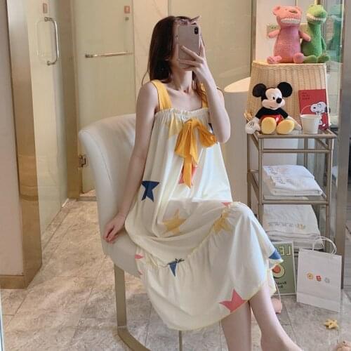 2020 Summer Plus Size Sexy Spaghetti Strap Long Dress Nightgowns for Women Bow Sleepwear Home Dress Nightdress Night Gown Nighty