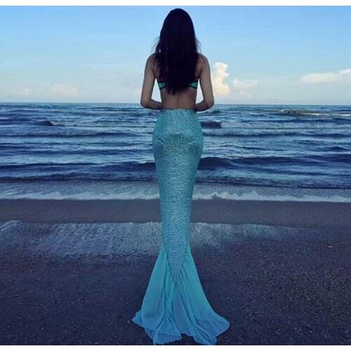 Blue Sexy Summer Beach Mermaid Skirt Women 2017 Bling Floor Length Long Irregular Trumpet Solid Color Ruffles Skirts