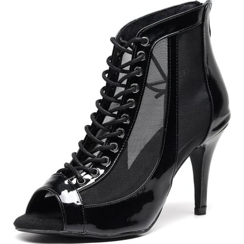 Woman Ankle Latin Ballroom Dance Boots Black Bachata sSlsa Dancing Shoes For Girls Latino Practice Latino Dance Shoes Woman