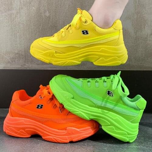 2019 New Designer Sneakers Women Platform Casual Shoes Fashion Sneakers Platform Basket Femme Yellow Casual Chunky Shoes