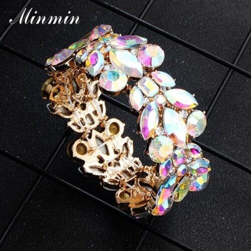 Minmin Multicolor Crystal Floral Bangles for Women Luxury Wedding Bridal Jewelry Leaf Shape Bracelets & Bangles for Girls MSL384