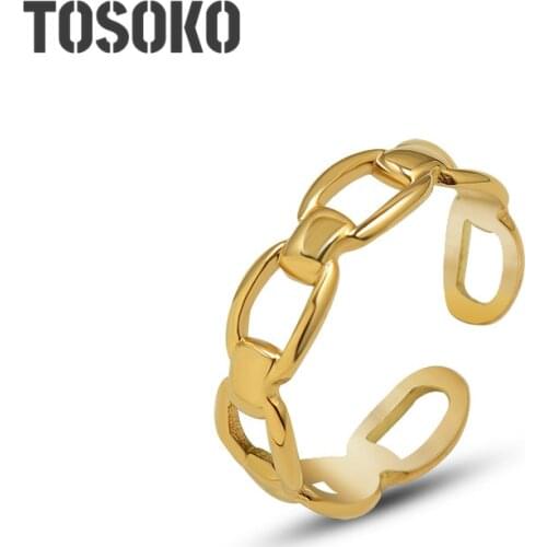 TOSOKO Stainless Steel Jewelry Geometric Double-D Split Ring Adjustable Opening Womens Fashion Ring BSA129