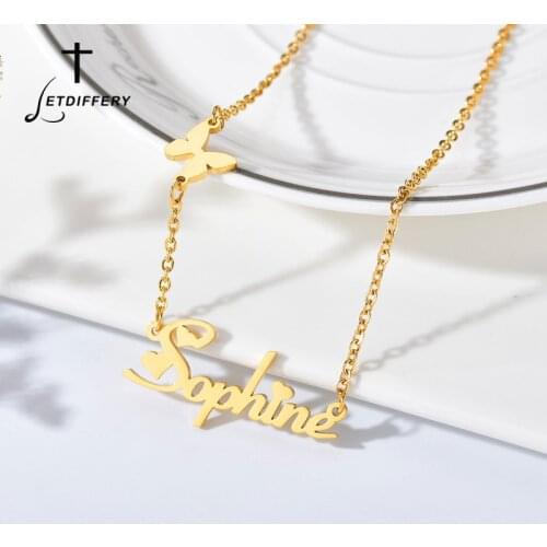 Letdiffery Custom Name Neckalce With Butterfly Stainless Steel Golden Pendant for Women Nameplate Personalized Jewelry Gifts