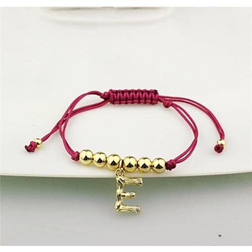 10pcs/lot adjustable CZ letter charm bracelet,fashion CZ letter jewelry bracelet, red rope bracelet