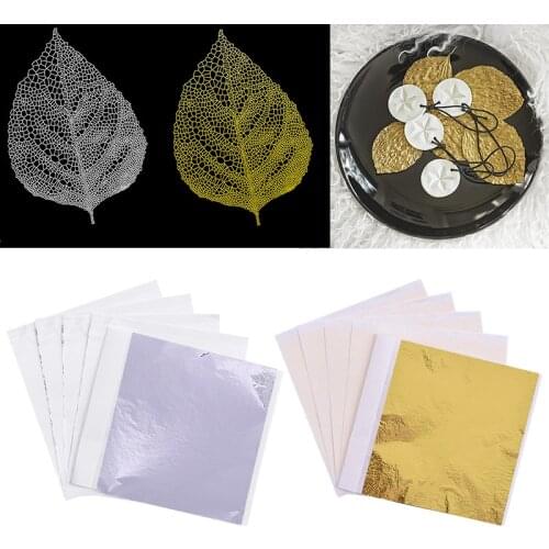 100pcs 8/14cm Gold Silver Foil Art Craft Paper Design Gilding Imitation Leaf Leaves Sheets DIY Craft Home Decoration