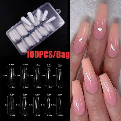 100Pcs/Bag Half Cover/Full Cover Fake Nails French Ballerina Coffin UV Gel False Nail Tips Art Acrylic Manicure DIY Salon Tools