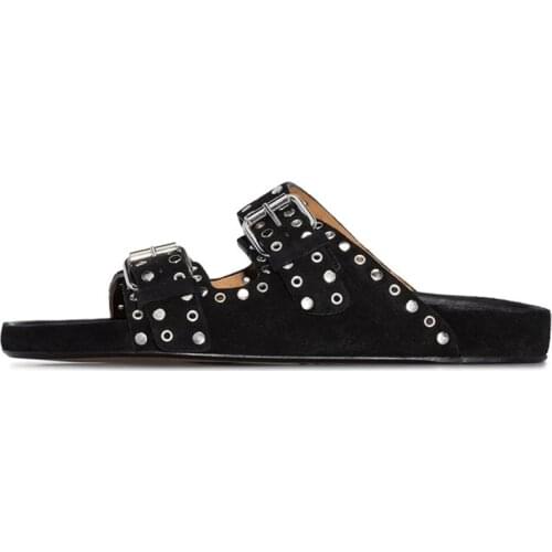 2021 Summer New Buckle Rivets Slippers Women Thick-Soled Shoes Women Leather Sandals Female Casual sandalias de las mujeres