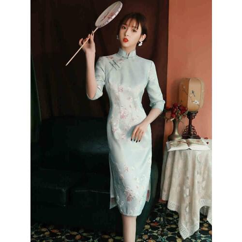 2021 chinese dress chinese wedding dress female short sleeve cheongsam chinese traditional dress women qipao for wedding party