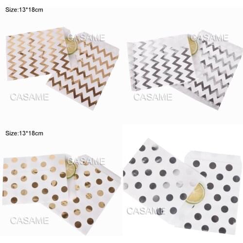 25/50/100pc foiled gold treat candy bag Party Favor Paper Bags Chevron Polka Dot Stripe gift bags Paper craft Bakery Bag