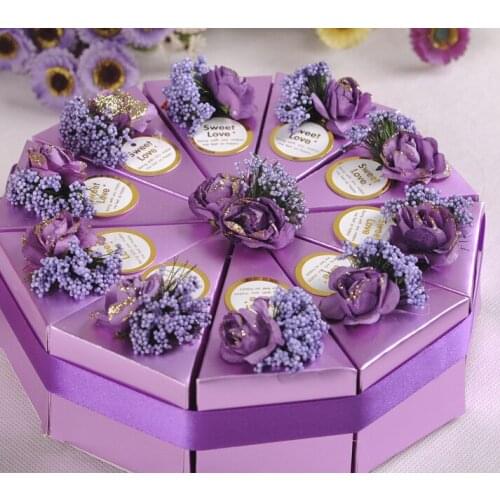 50pcs/lot free shipping Triangle Cake/Candy box Wedding favour Box Diy Candy box pink/red/purple/blue 4colors for choice