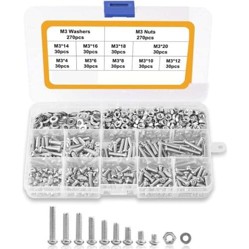 810Pcs Screw Assortment Kit 304 Stainless Steel Phillips Pan Head Machine Screws Bolts Nuts Lock Flat Washers(M3)