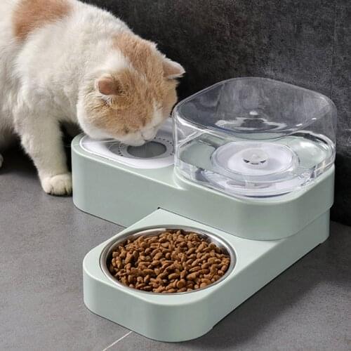 Cat Dog Double Bowl Pet Automatic Feeder Fountain Water Drinking Puppy Kitten Food Dish Cat Dog Water Dispenser Pet Supplies