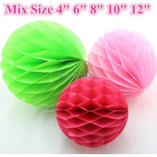 Free Shipping 100pcs--4" 6" 8"10"12" Mixed Different Size Honeycomb Ball Tissue Pom Pom Ball Christmas Birthday Wedding Party