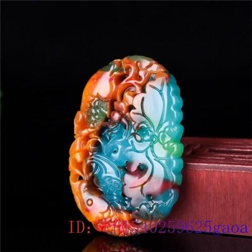 Color Jade Lotus Pendant Jewelry Women Charm Chinese Carp Double-sided Gifts Fish Natural Fashion Amulet Carved Necklace