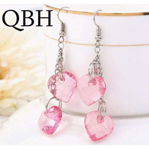 EK2021 Boucles New Fashion Women Pink LOVE Heart Transparent Crystal Long Tassel Drop Earrings Cheap Jewelry Brincos Pendientes
