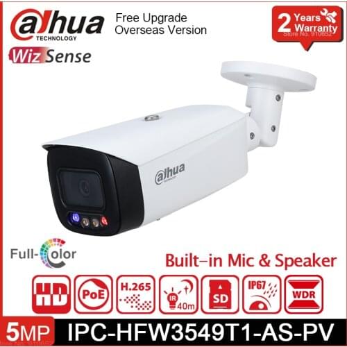 Dahua 5MP IP Camera IPC-HFW3549T1-AS-PV Full-color Active Deterrence Fixed-focal Bullet WizSense Network Camera Built-in Mic