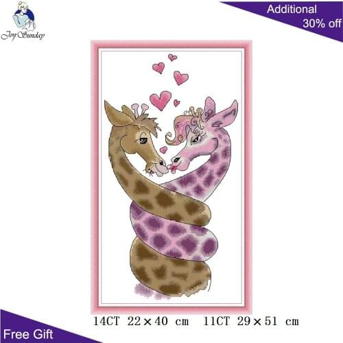 Joy Sunday Giraffe Kiss KB121 14CT 11CT Counted and Stamped Animal Couple Home Decoration Embroidery DIY Cross Stitch kits