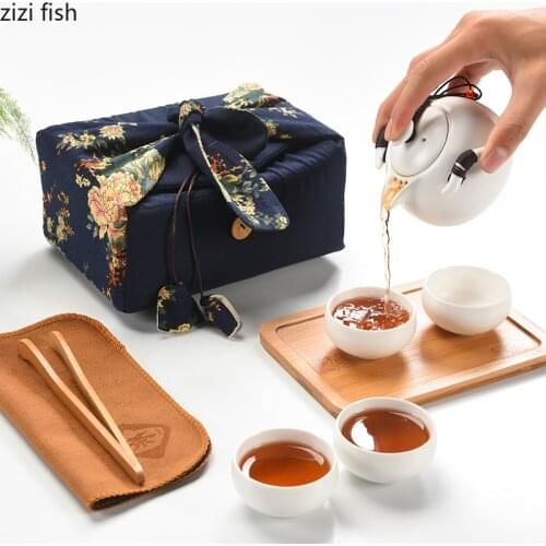 Ceramics Kung Fu Tea Set Home One Pot and Four Cups Portable Travel Tea Making Equipment Teapot Cup Chinese Tea Set Teaware Sets