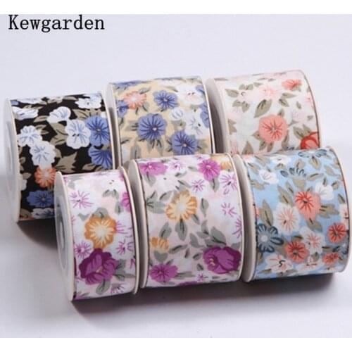 Kewgarden 1" 1.5" 2.5 4cm Floral Cotton Linen Ribbon Handmade Cratfs Sewing DIY Hairbow Accessories Flower Gift Packing 10 Yards