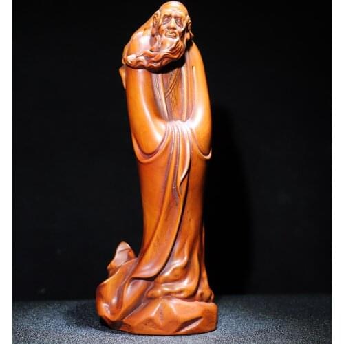 8" China Lucky Boxwood Hand-carved Lao Tzu Statue saint writer historian Enshrine the Buddha