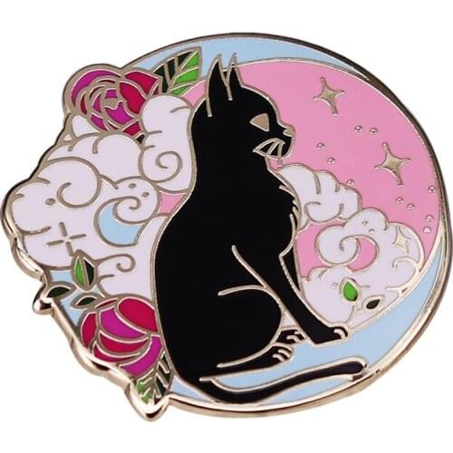 Beautiful Celestial Cat Pin Pastel Starlight Moon Kitty Brooch