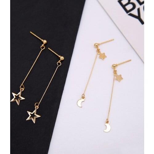 Small Stars Moon Little Beads Stud Golden Metallic Drop Earrings for Women Dangle Earrings