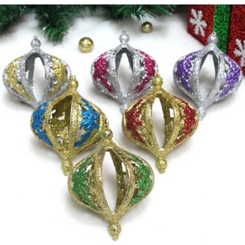 AHYONNIEX 1PC Glitter powder Hollow flower christmas ball ornaments 6CMX11CM X-mas tree Hanging ornament adornments for party