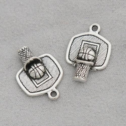 RAINXTAR 20pcs Fashion Alloy Basketball Hoop Charms Vintage Sport Charms 14*20mm 20pcs AAC1092