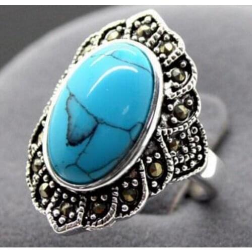 Fashion jewelry good wholesale Fashion Natural Tibetan Natural Turquoise 925 Sterling Silver Ring Jewelry Size 8 9 10
