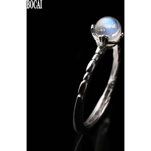 New 100% S925 pure silver natural gray moonstone crown round bead ring for woman sweet beauty ring 925 silver womans rings
