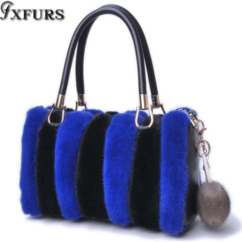 2020 New Imported Mink Tail Fur Handbag with Cofskin Bag Single-shoulder Cross-body Winter Bag Female Leather Wrist Bags Fur