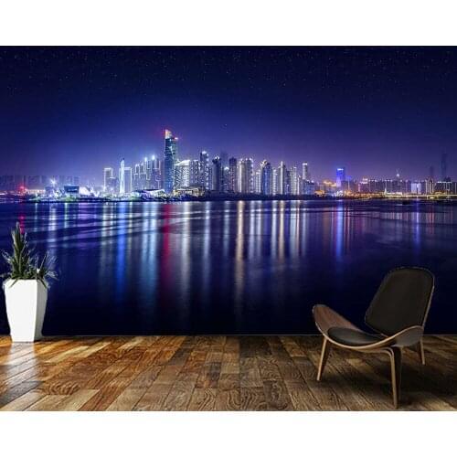 Papel de parede Skyline city building night view 3d wallpaper mural,living room tv wall bedroom wall papers home decoration